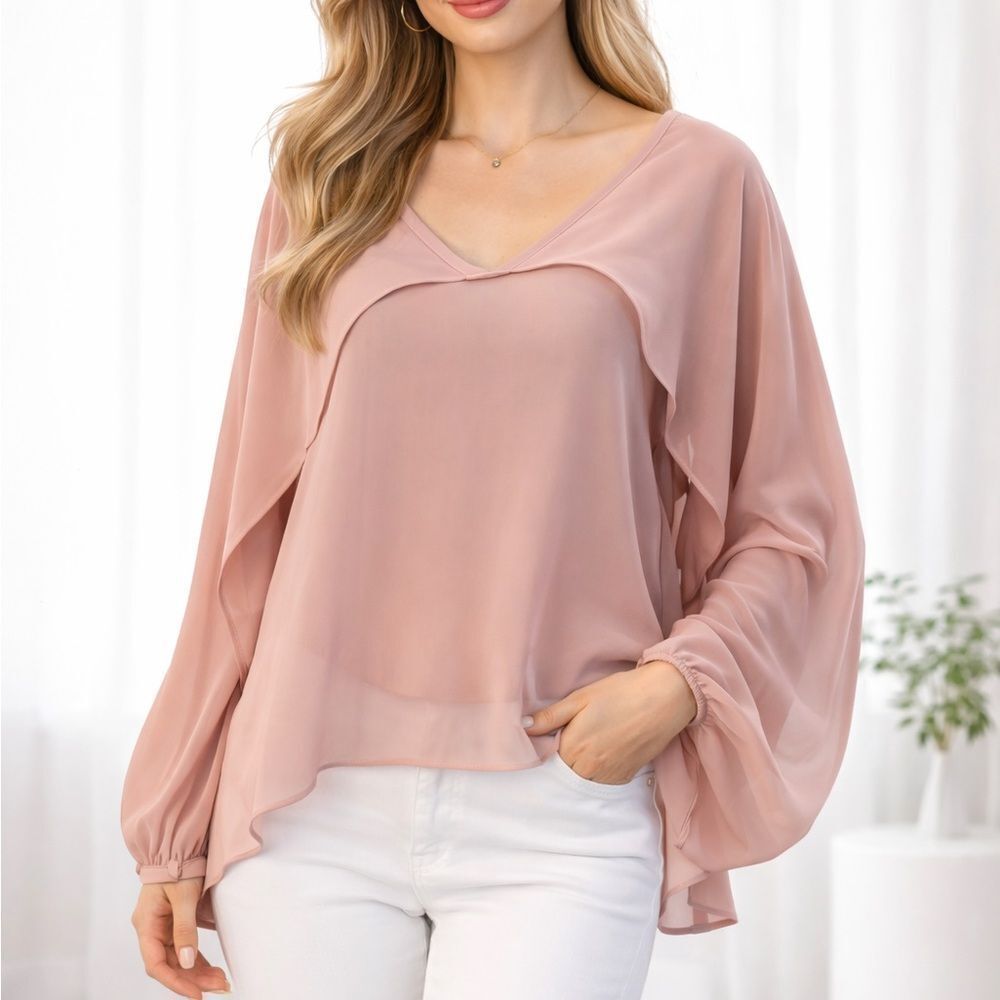 Blugirl Folies Blush Pink Sheer Draped Blouse Size 12 NWT Italian Designer